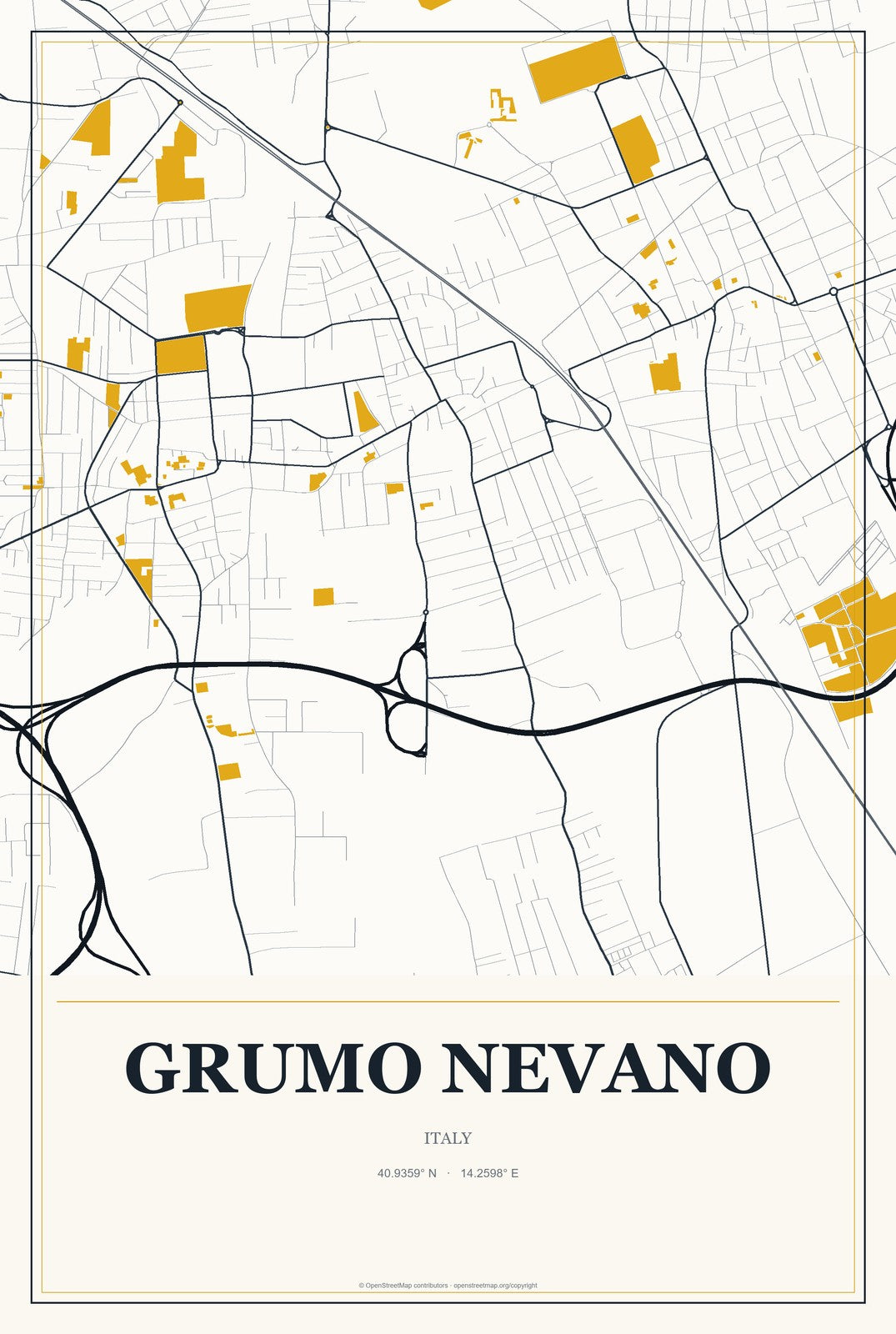 Grumo Nevano, Italy City Map Aluminum Sign in Citrine Modern style