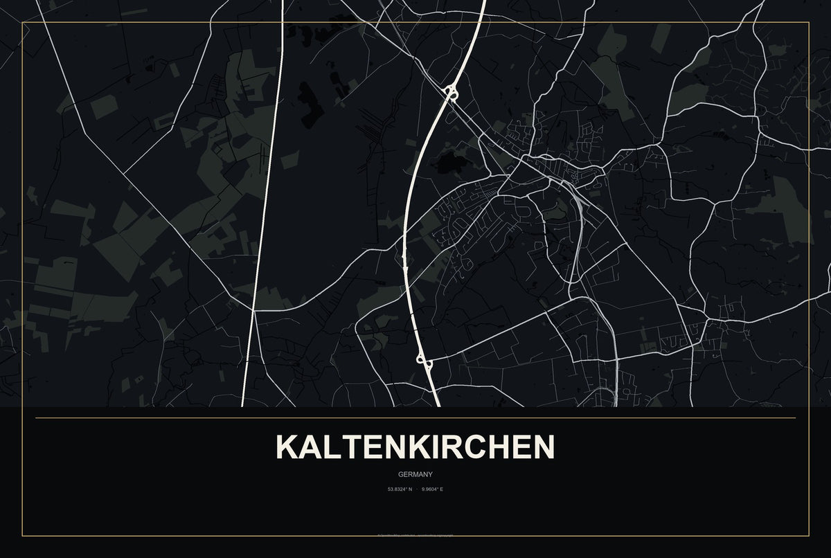 Kaltenkirchen, Germany City Map Aluminum Sign in Metropolitan Noir style