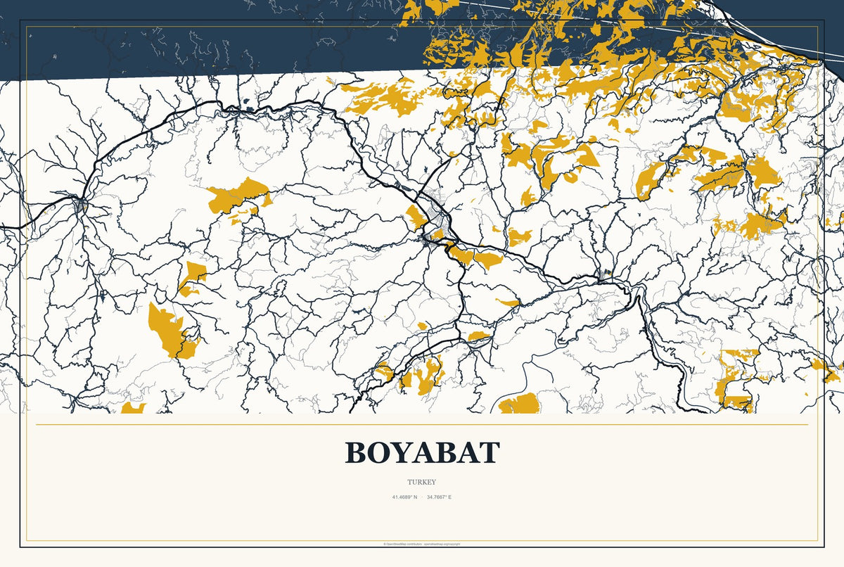 Boyabat, Turkey City Map Aluminum Sign in Citrine Modern style