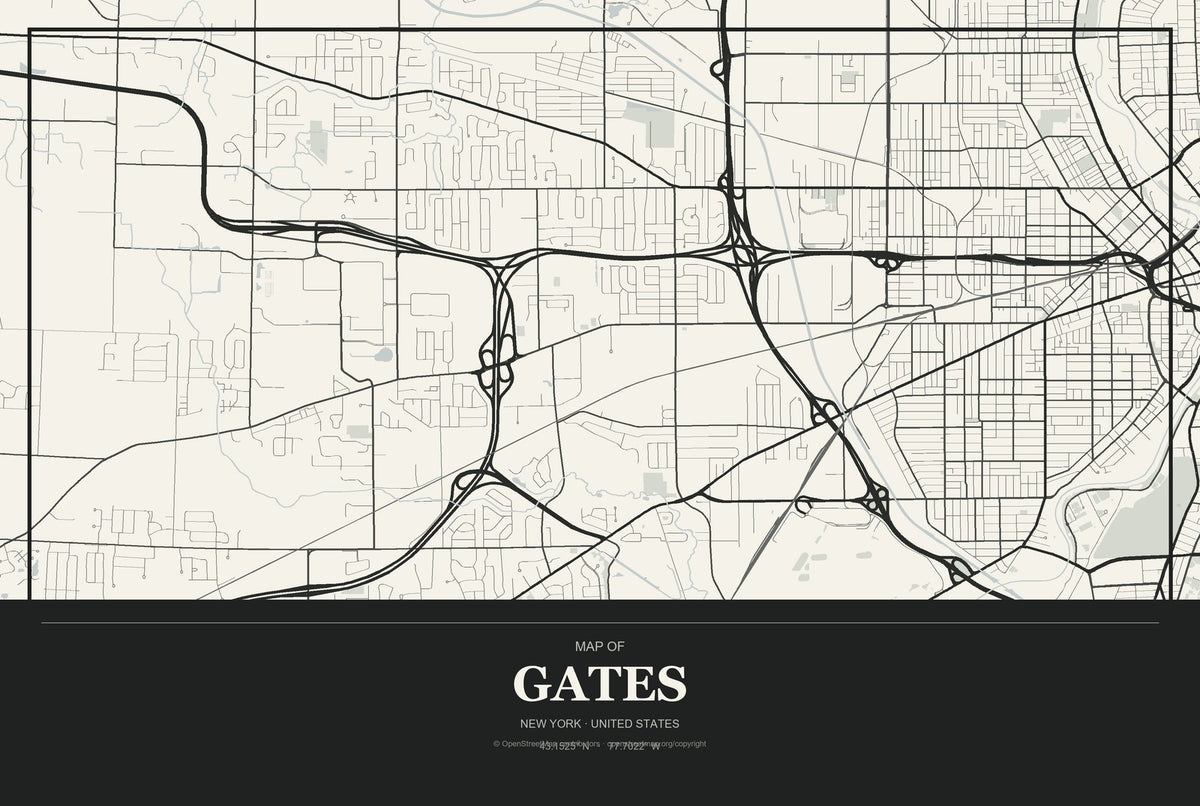 Gates, New York City Map Aluminum Sign in Museum Plaque style