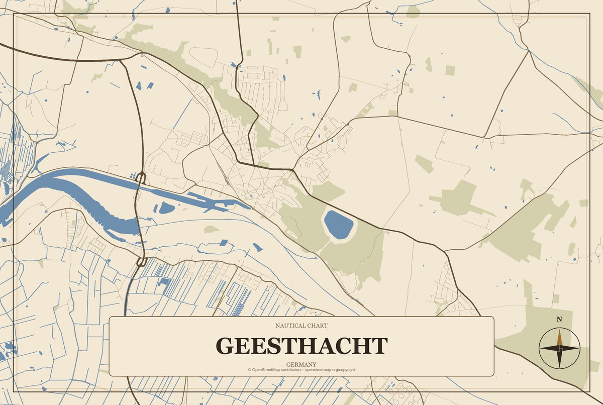 Geesthacht, Germany City Map Aluminum Sign in Heritage Nautical style