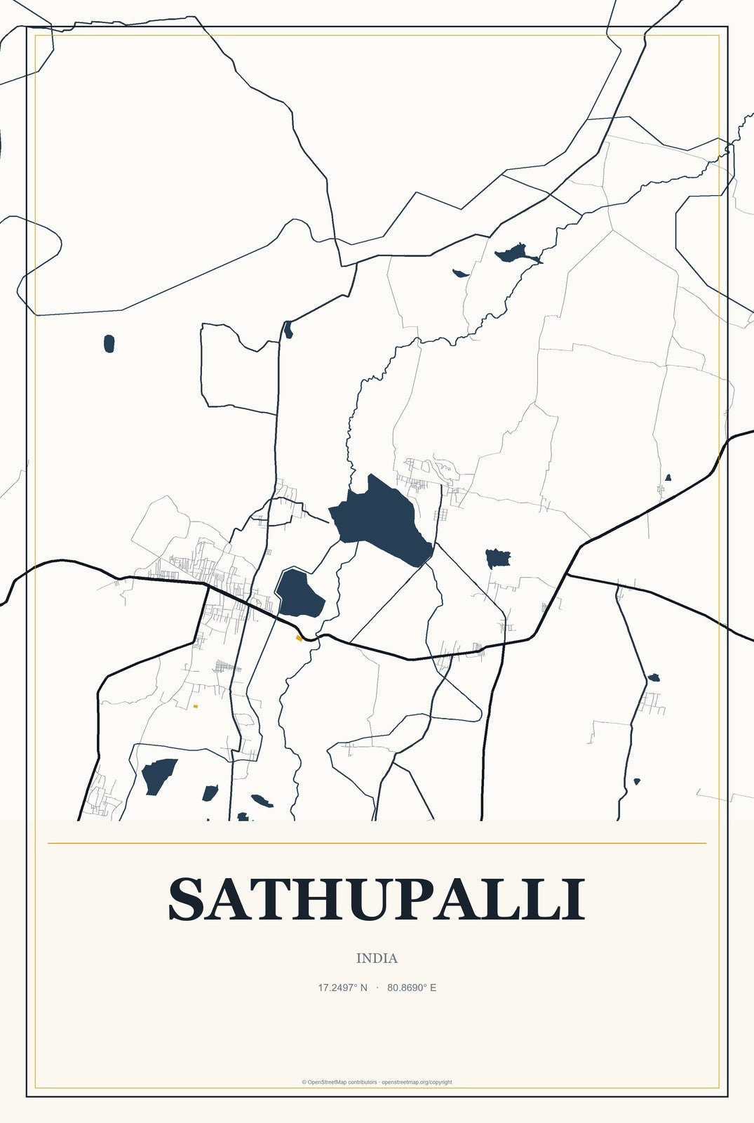 Sathupalli, India City Map Aluminum Sign in Citrine Modern style