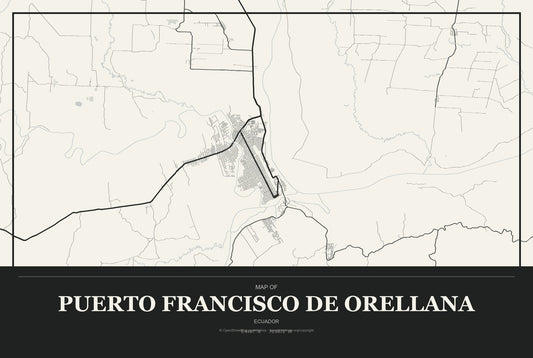 Puerto Francisco de Orellana, Ecuador City Map Aluminum Sign in Museum Plaque style