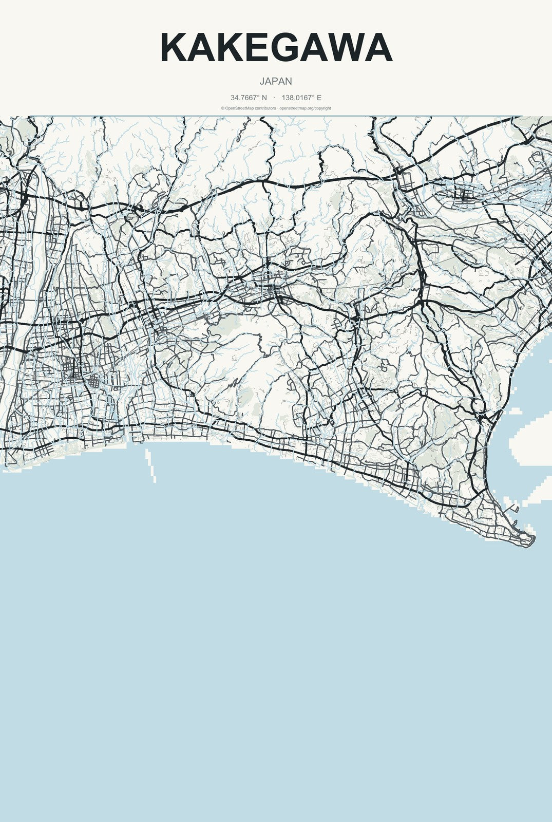 Kakegawa, Japan City Map Aluminum Sign in Headline Atlas style