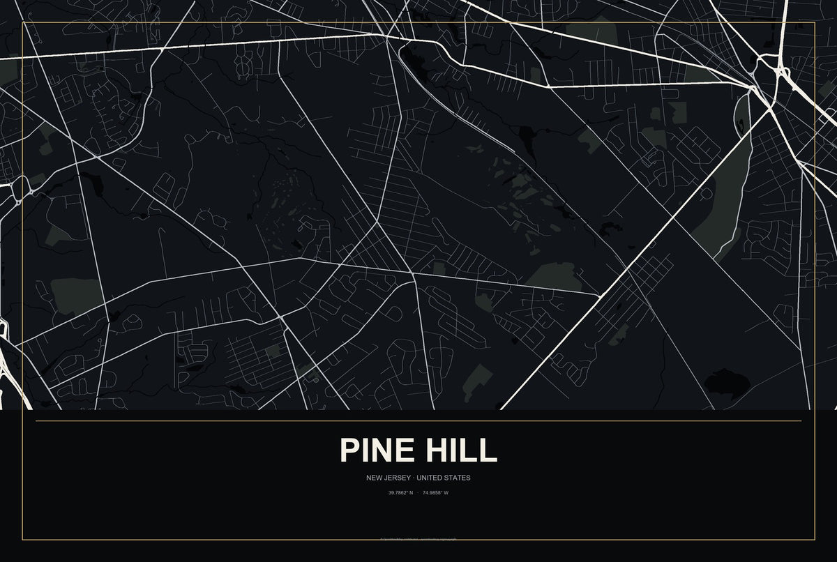Pine Hill, New Jersey City Map Aluminum Sign in Metropolitan Noir style