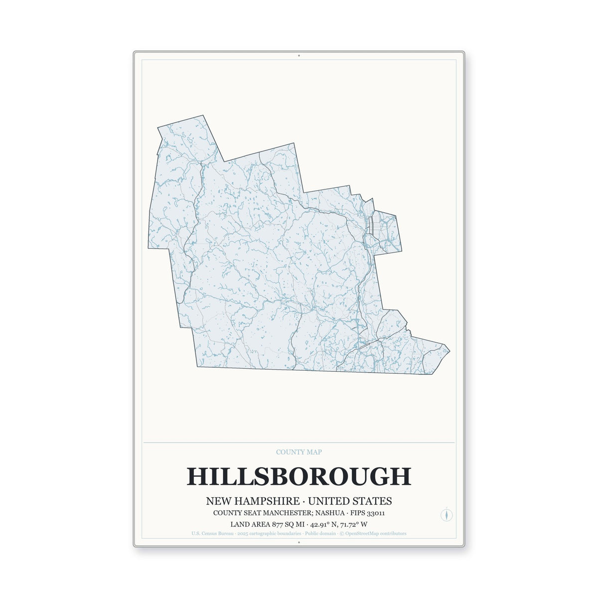 Hillsborough County, New Hampshire Map Aluminum Sign in Gallery Air style