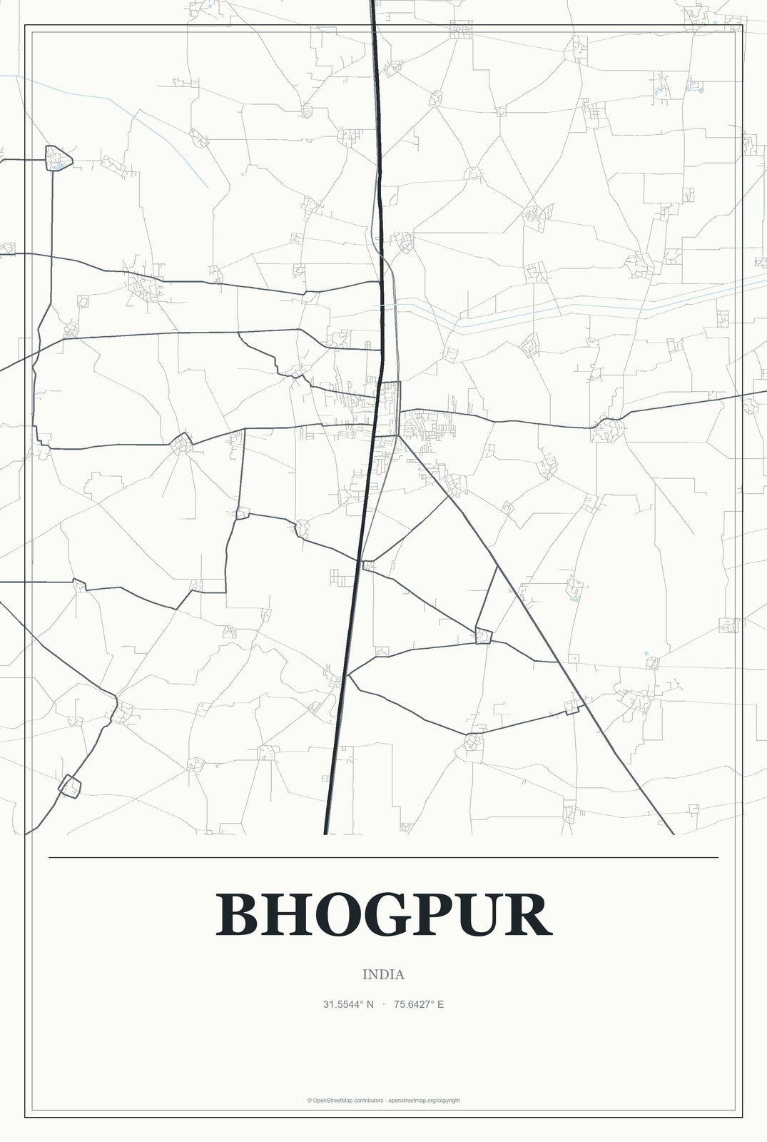Bhogpur, India City Map Aluminum Sign in Gallery Air style