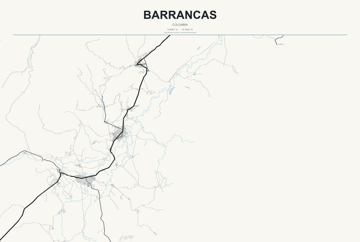 Barrancas, Colombia City Map Aluminum Sign in Headline Atlas style