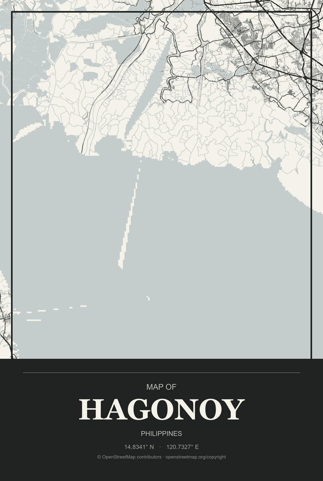 Hagonoy, Philippines City Map Aluminum Sign in Museum Plaque style