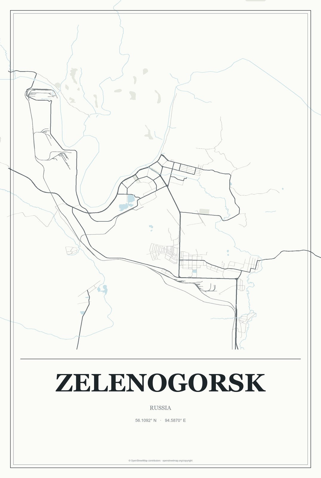 Zelenogorsk, Krasnoyarsk Krai, Russia City Map Aluminum Sign in Gallery Air style