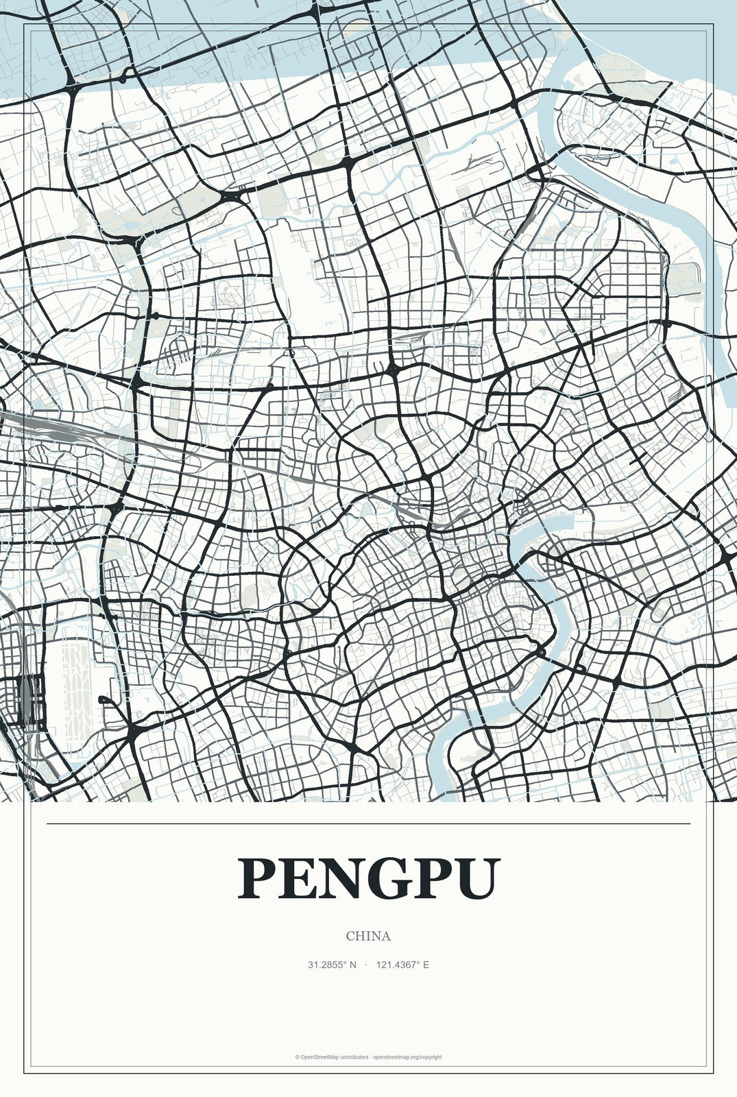 Pengpu, China City Map Aluminum Sign in Gallery Air style