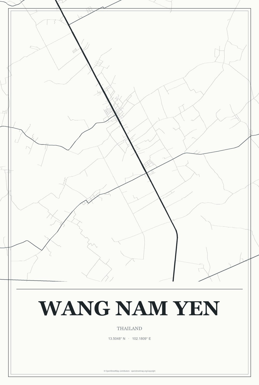 Wang Nam Yen, Thailand City Map Aluminum Sign in Gallery Air style