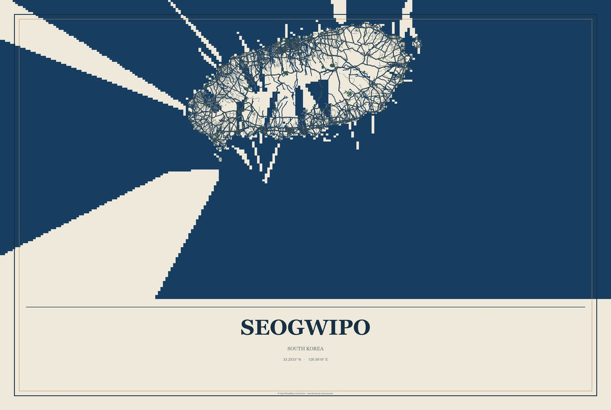 Seogwipo, South Korea City Map Aluminum Sign in Coastal Cutout style