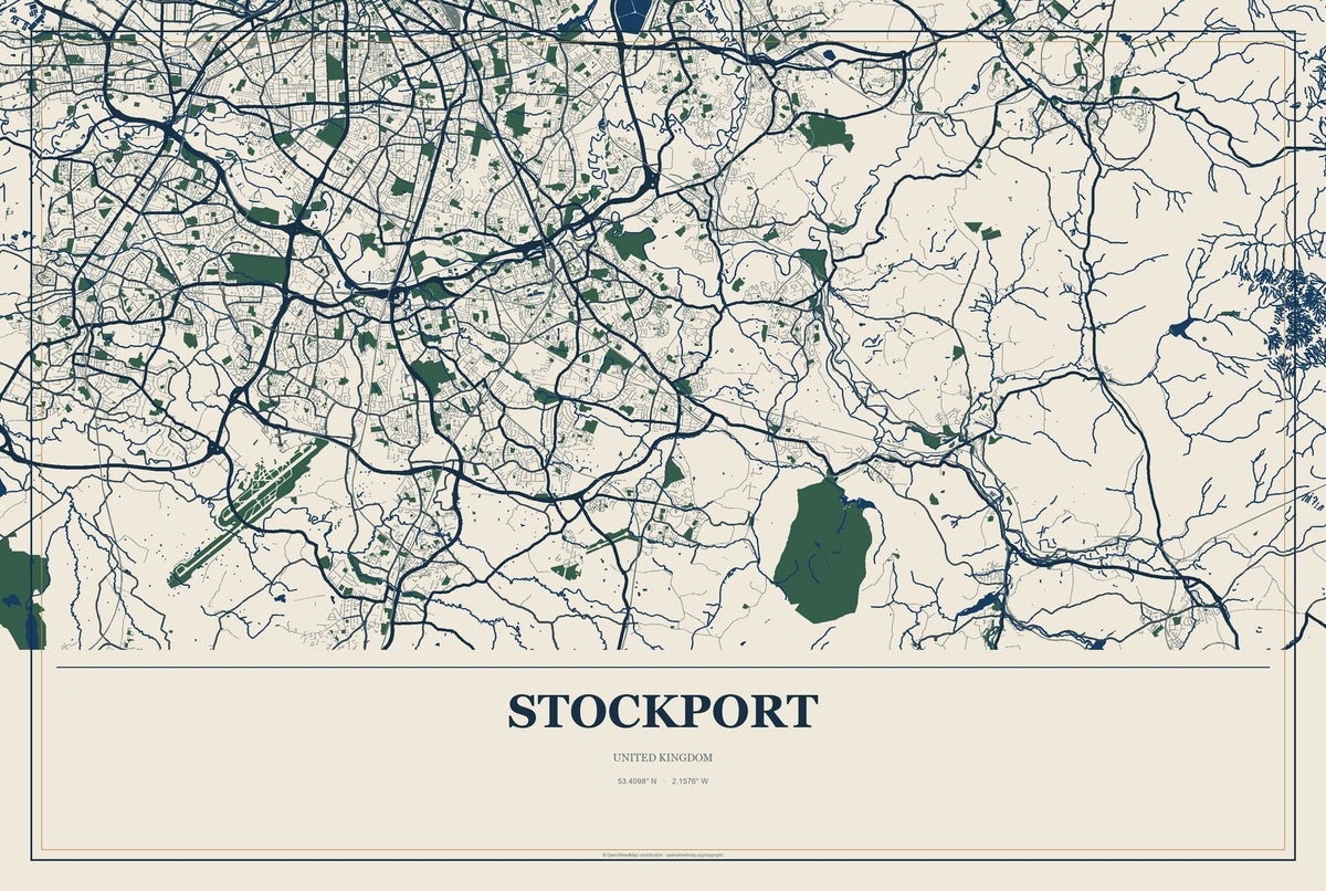 Stockport, United Kingdom City Map Aluminum Sign in Coastal Cutout style
