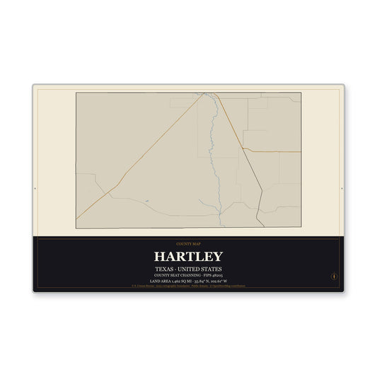Hartley County, Texas Map Aluminum Sign in Museum Plaque style