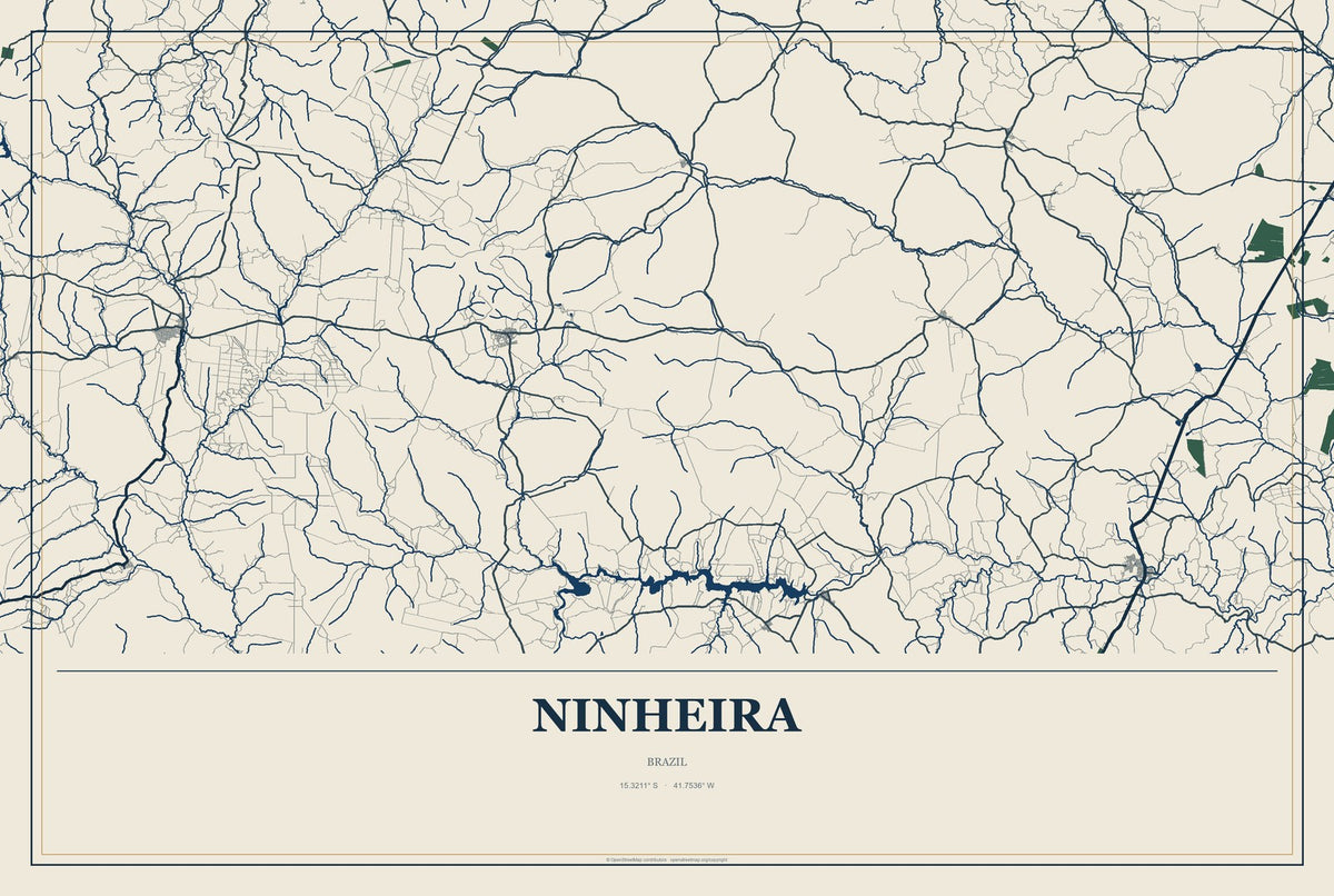 Ninheira, Brazil City Map Aluminum Sign in Coastal Cutout style