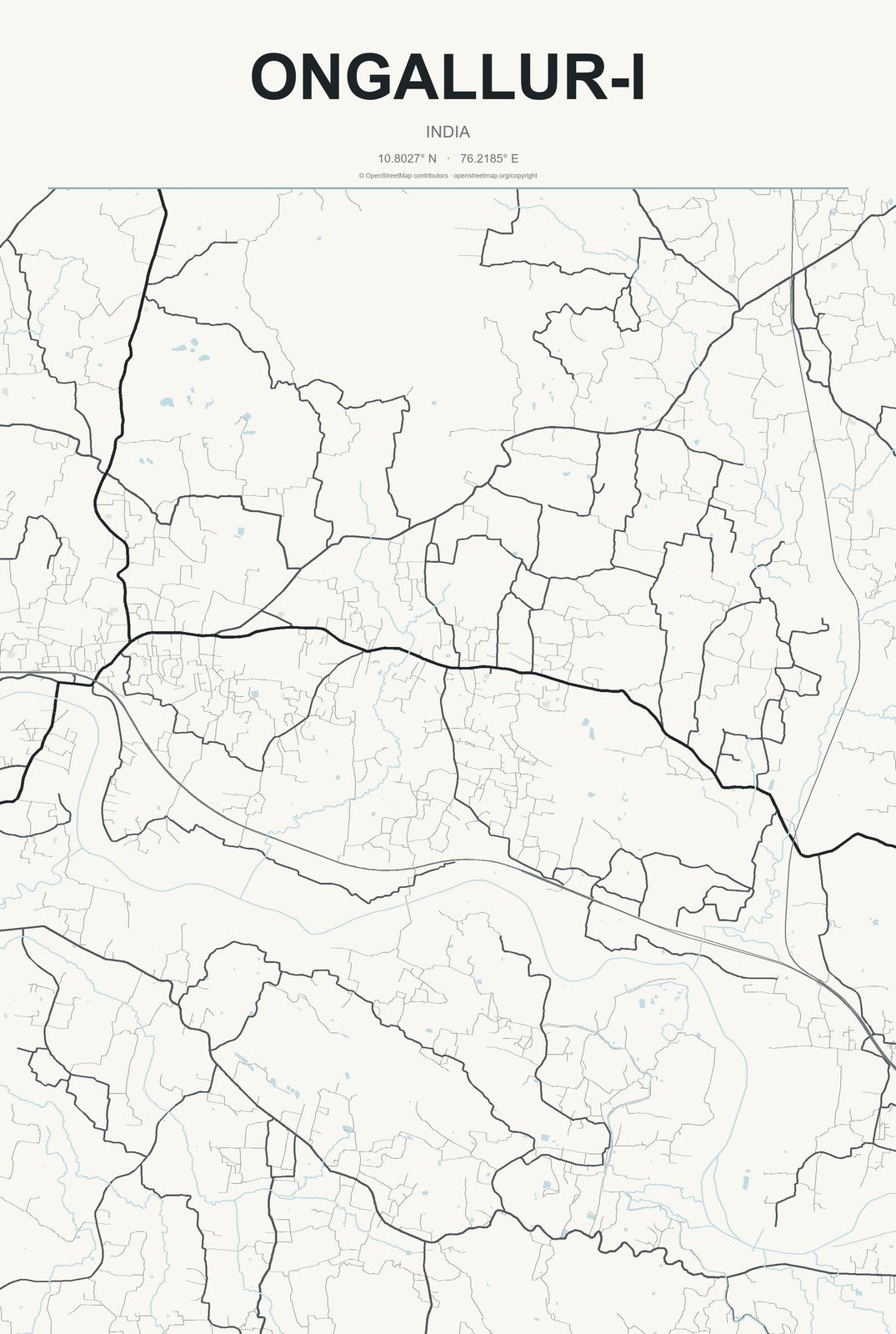 Ongallur-I, India City Map Aluminum Sign in Headline Atlas style