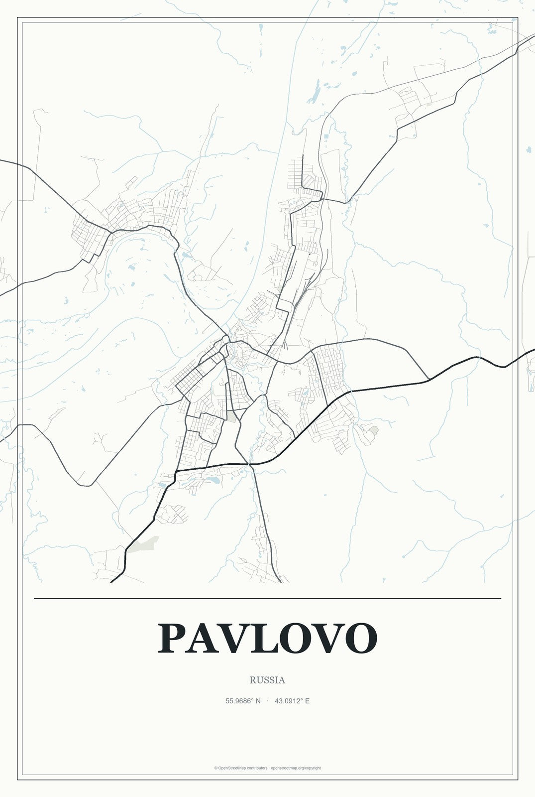 Pavlovo, Russia City Map Aluminum Sign in Gallery Air style