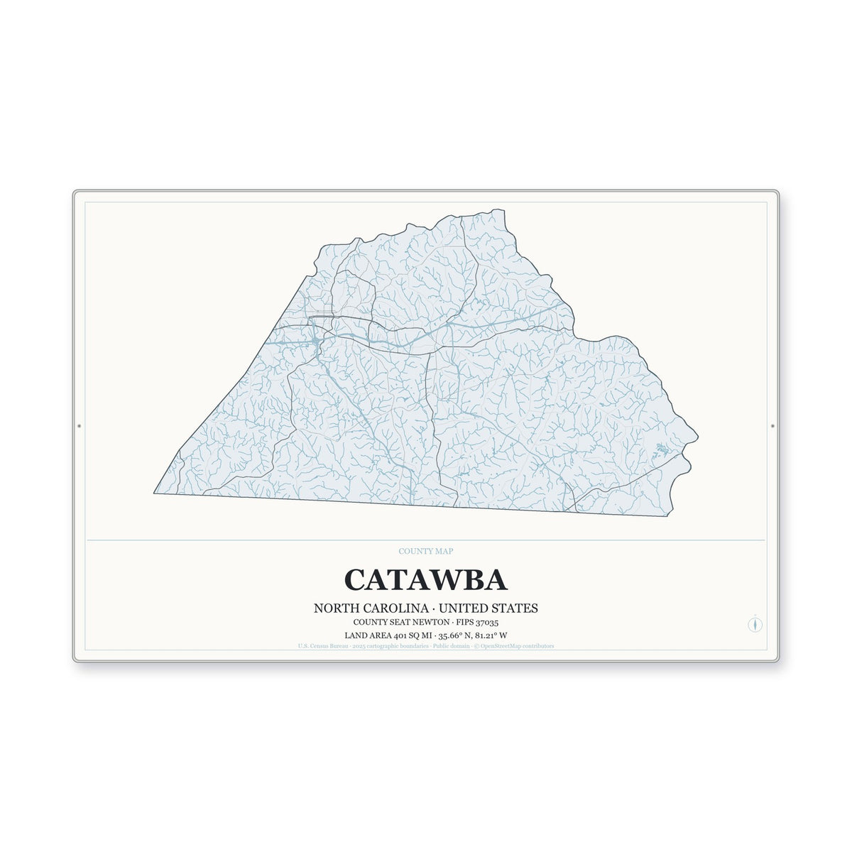 Catawba County, North Carolina Map Aluminum Sign in Gallery Air style