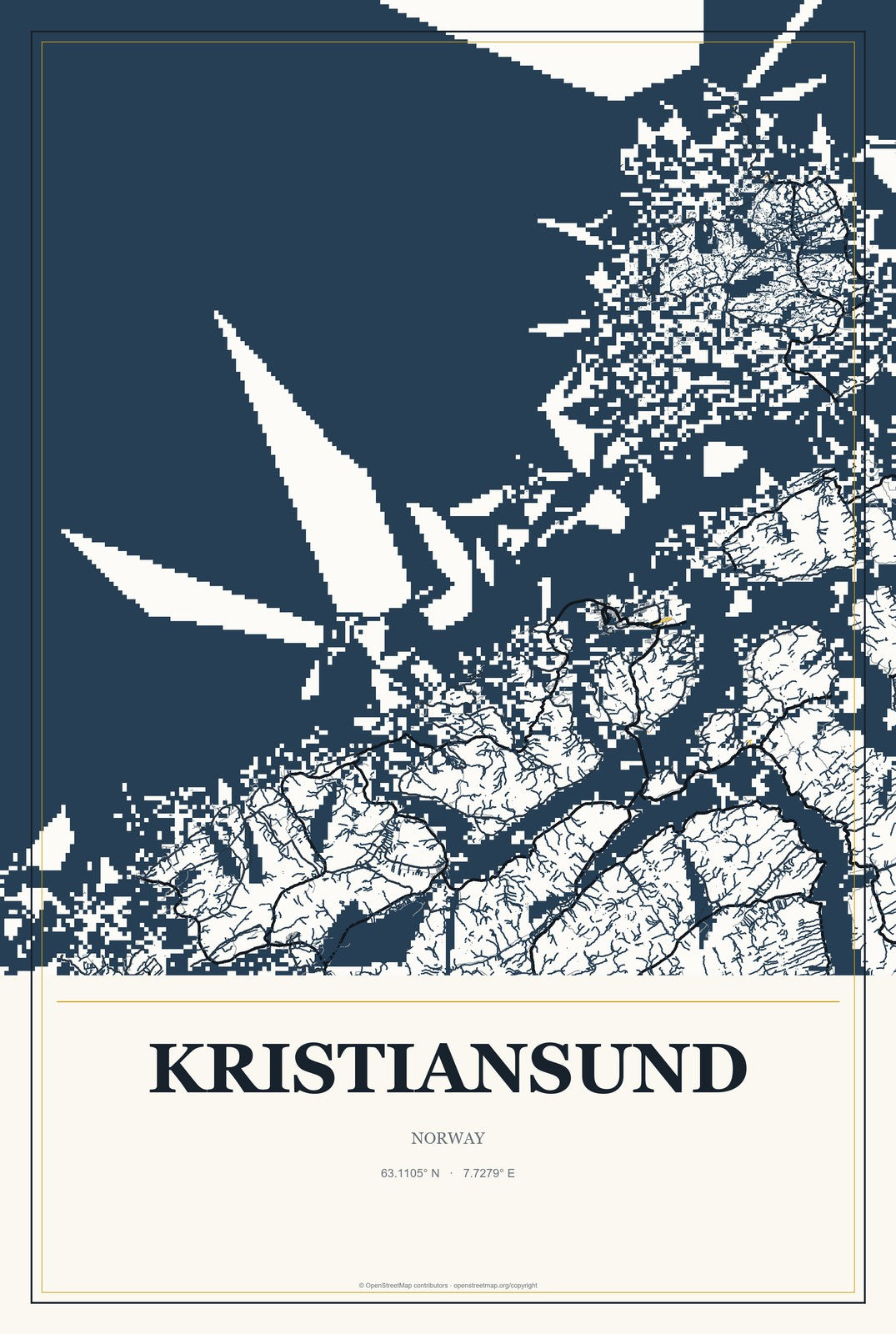 Kristiansund, Norway City Map Aluminum Sign in Citrine Modern style