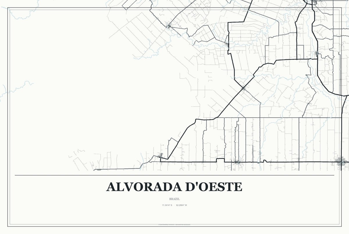 Alvorada d'Oeste, Brazil City Map Aluminum Sign in Gallery Air style