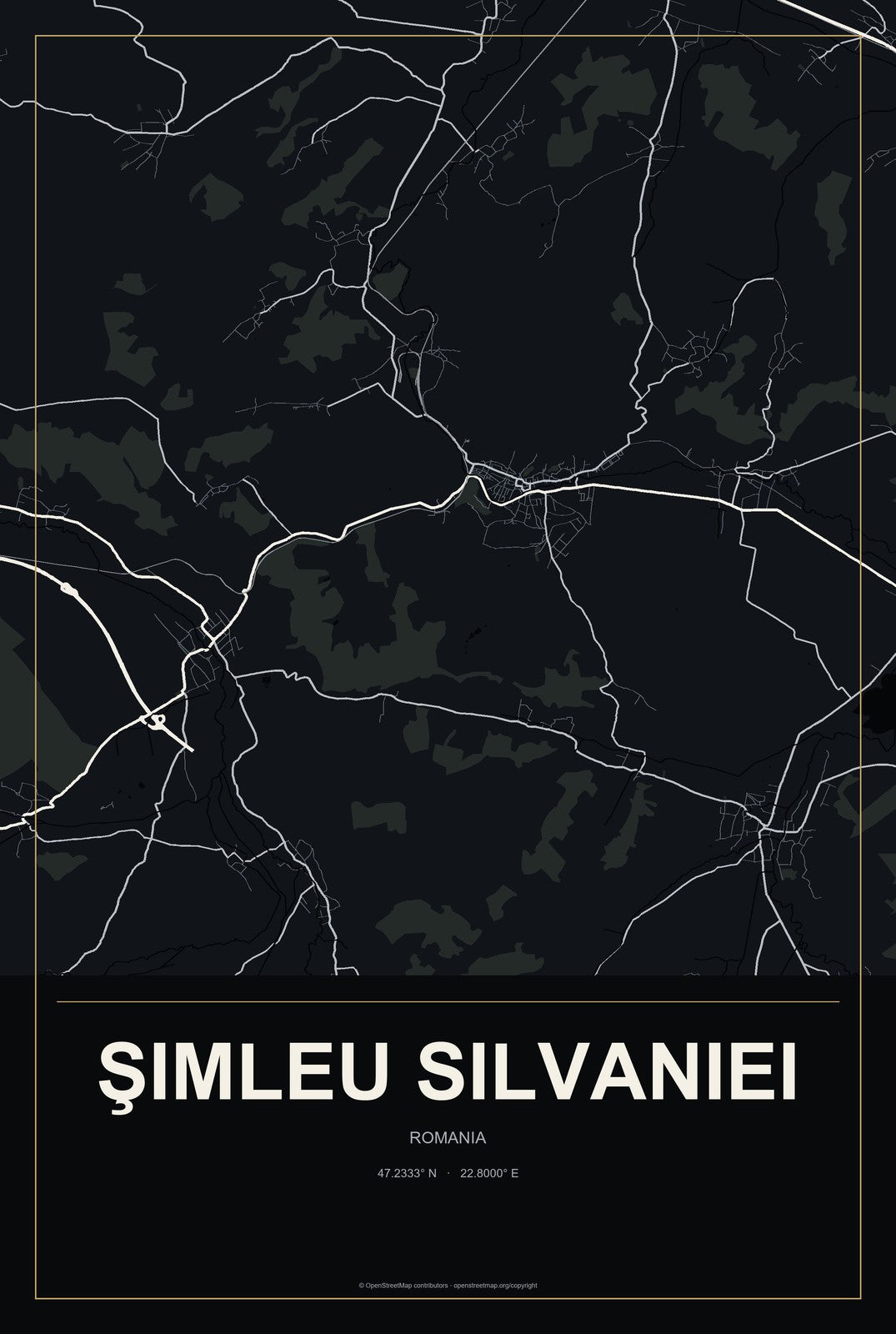 Şimleu Silvaniei, Romania City Map Aluminum Sign in Metropolitan Noir style