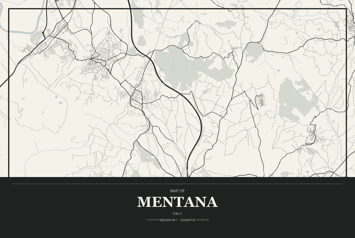 Mentana, Italy City Map Aluminum Sign in Museum Plaque style