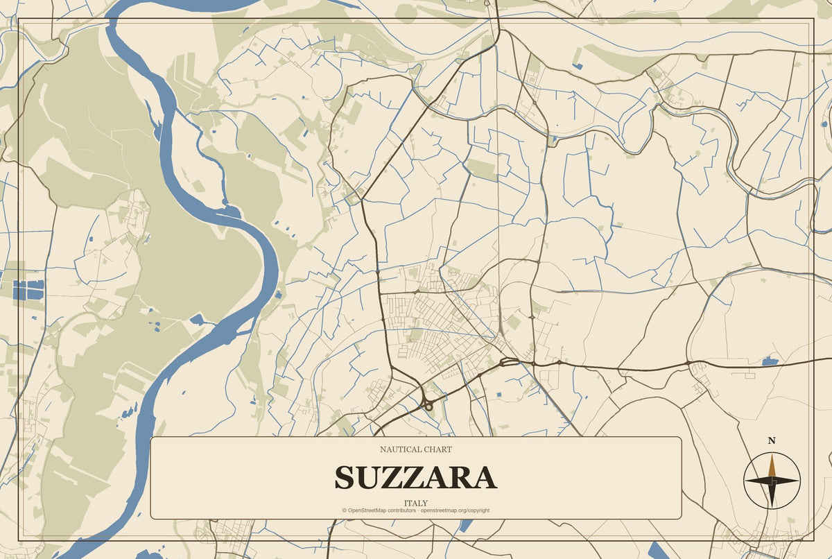 Suzzara, Italy City Map Aluminum Sign in Heritage Nautical style