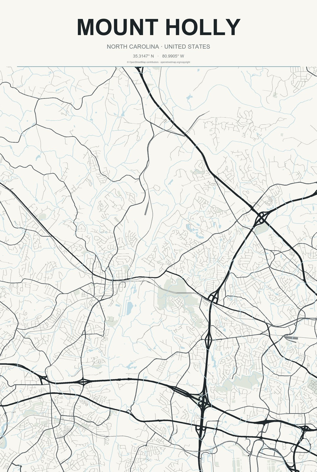 Mount Holly, North Carolina City Map Aluminum Sign in Headline Atlas style