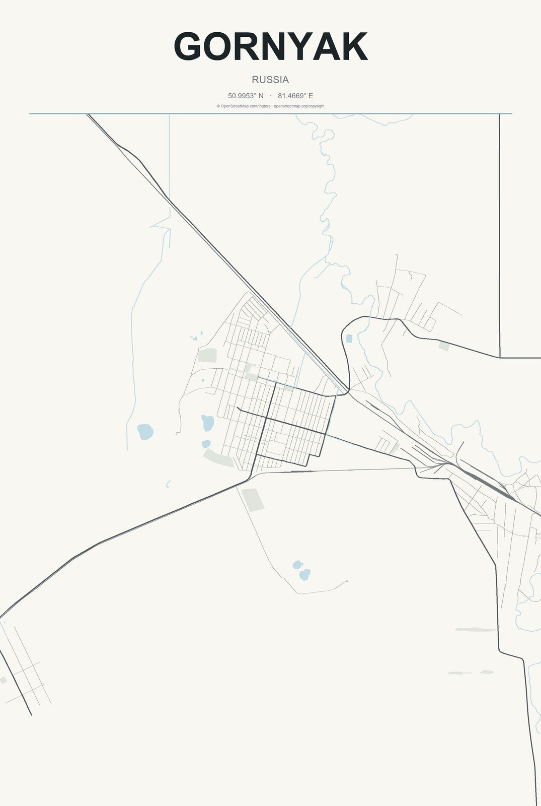 Gornyak, Russia City Map Aluminum Sign in Headline Atlas style
