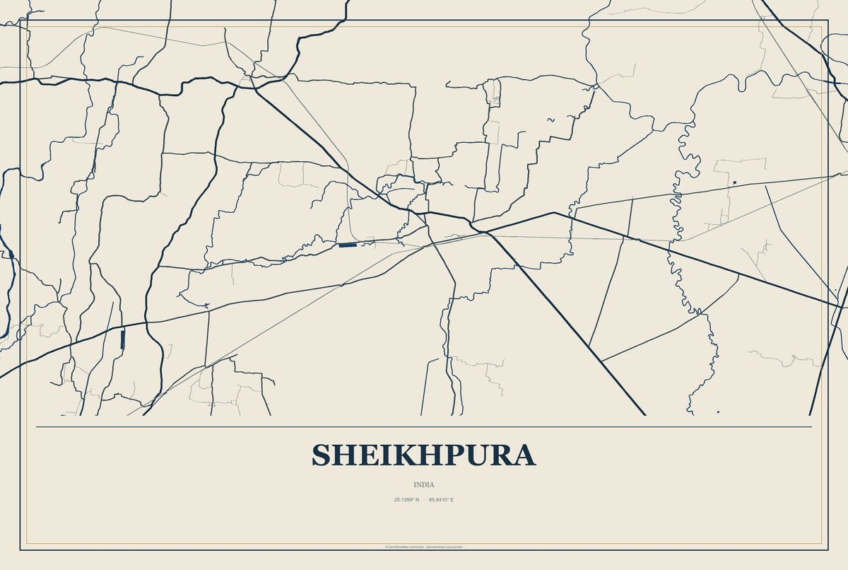 Sheikhpura, India City Map Aluminum Sign in Coastal Cutout style