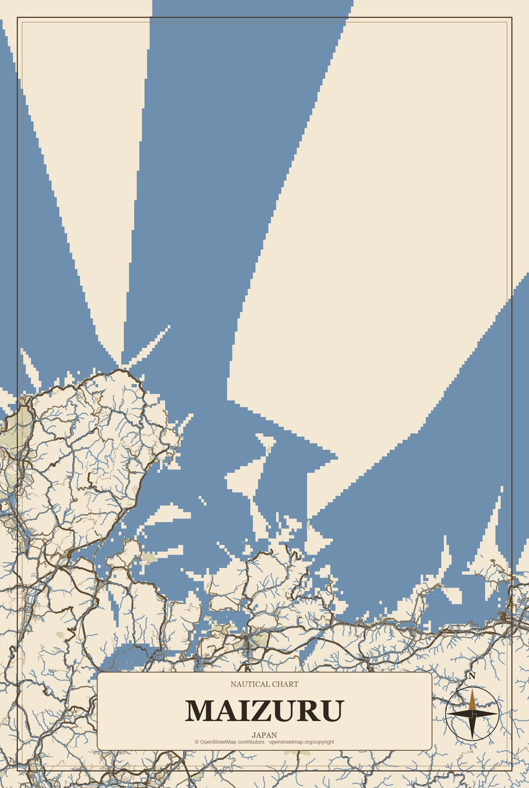 Maizuru, Japan City Map Aluminum Sign in Heritage Nautical style