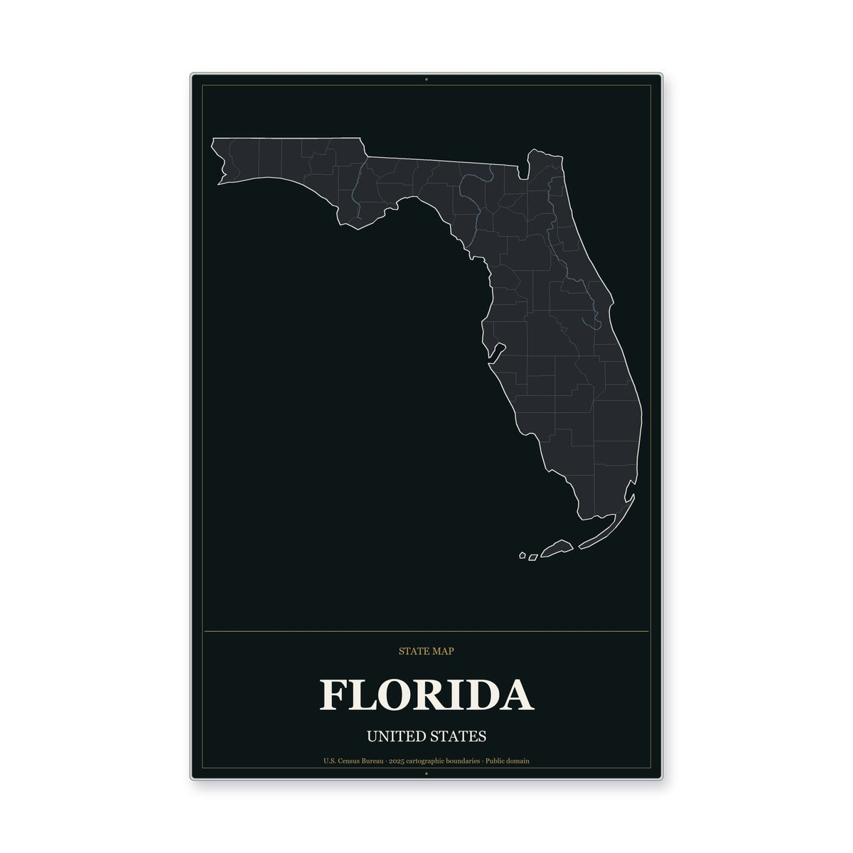 Florida state map aluminum sign in Metropolitan Noir style