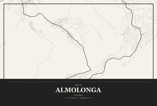 Almolonga, Guatemala City Map Aluminum Sign in Museum Plaque style