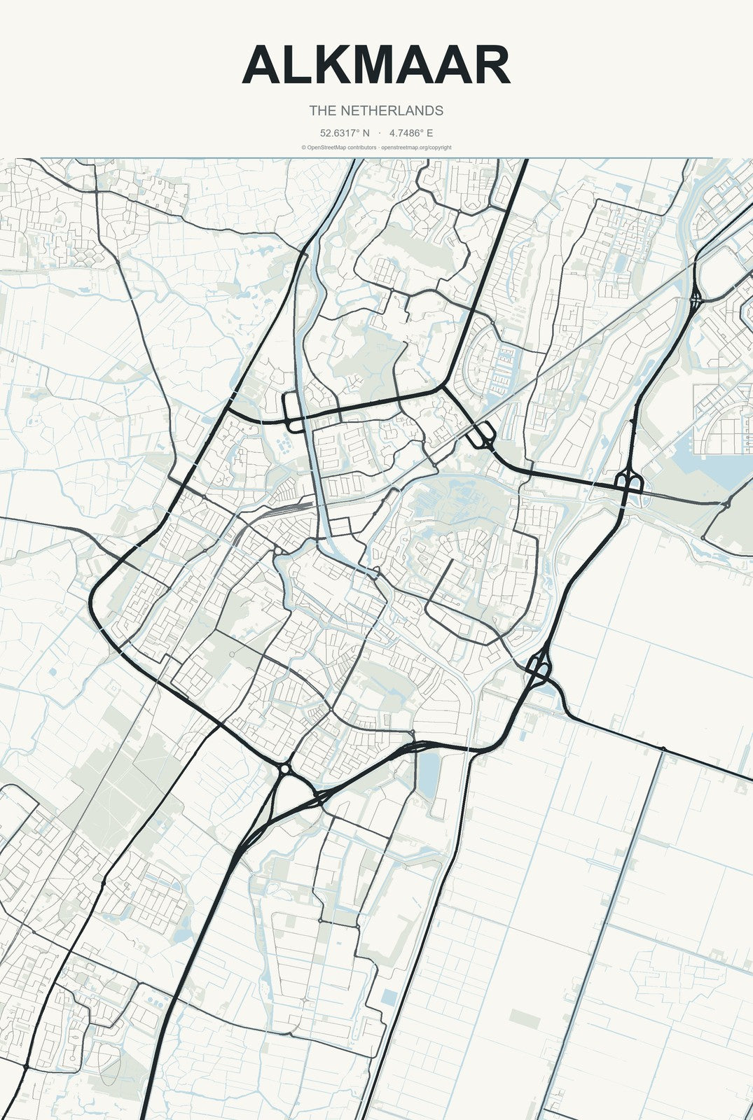 Alkmaar, The Netherlands City Map Aluminum Sign in Headline Atlas style