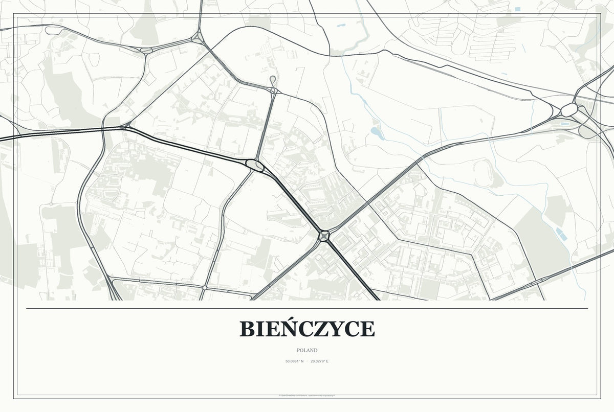 Bieńczyce, Poland City Map Aluminum Sign in Gallery Air style