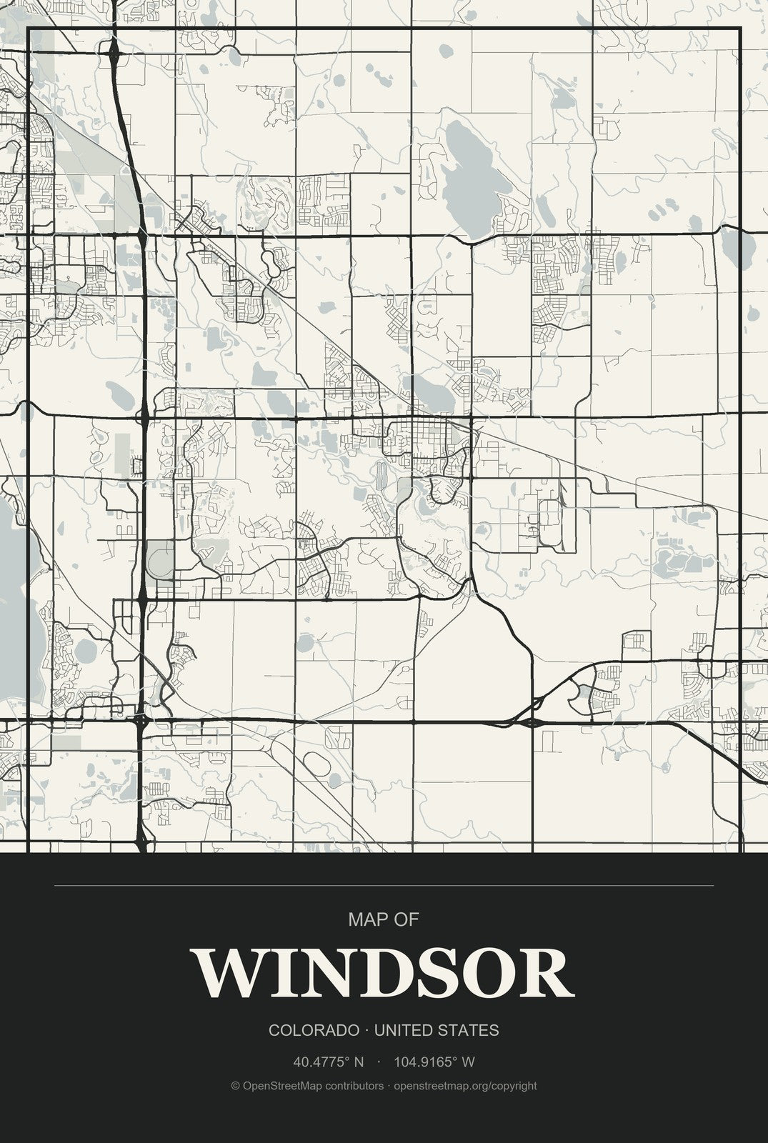 Windsor, Colorado City Map Aluminum Sign in Museum Plaque style