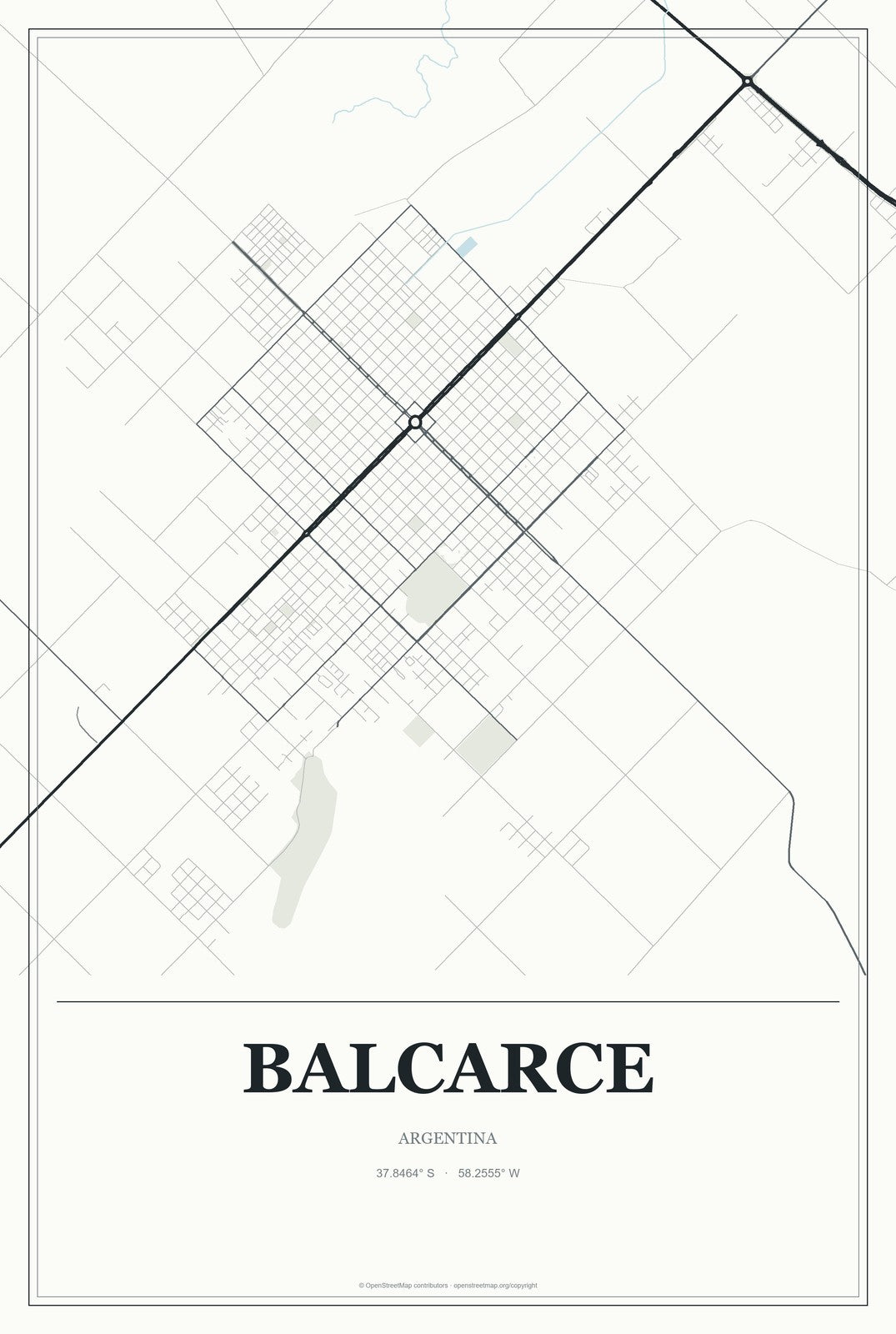 Balcarce, Argentina City Map Aluminum Sign in Gallery Air style