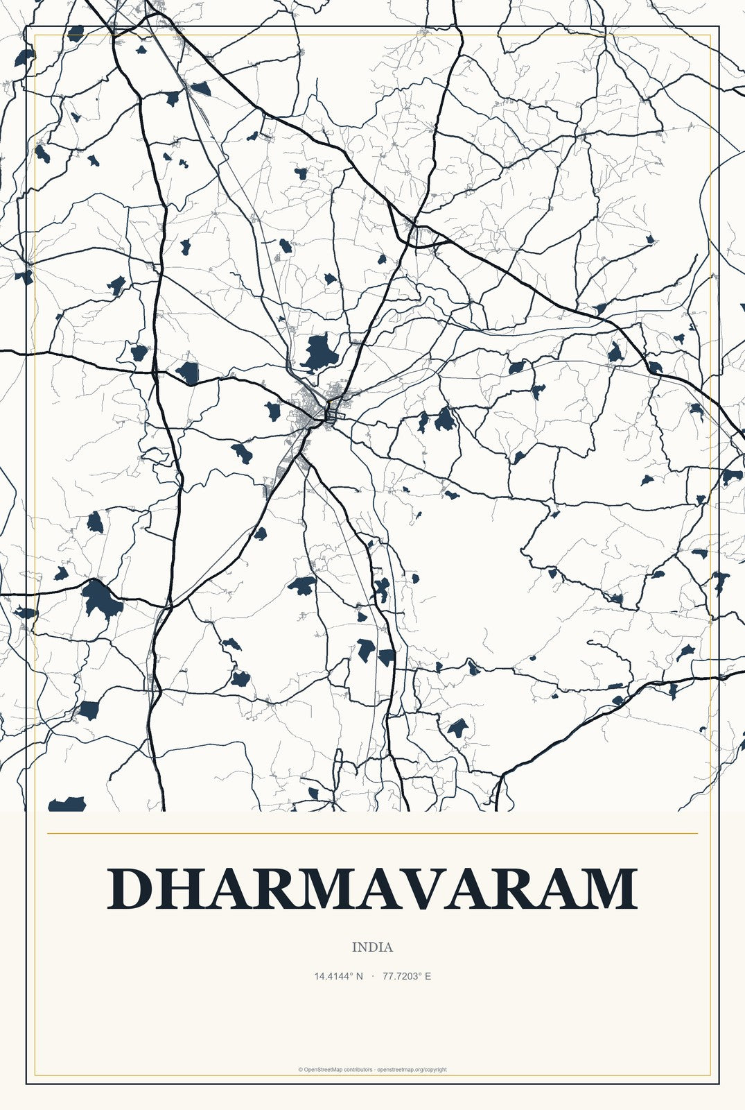 Dharmavaram, India City Map Aluminum Sign in Citrine Modern style