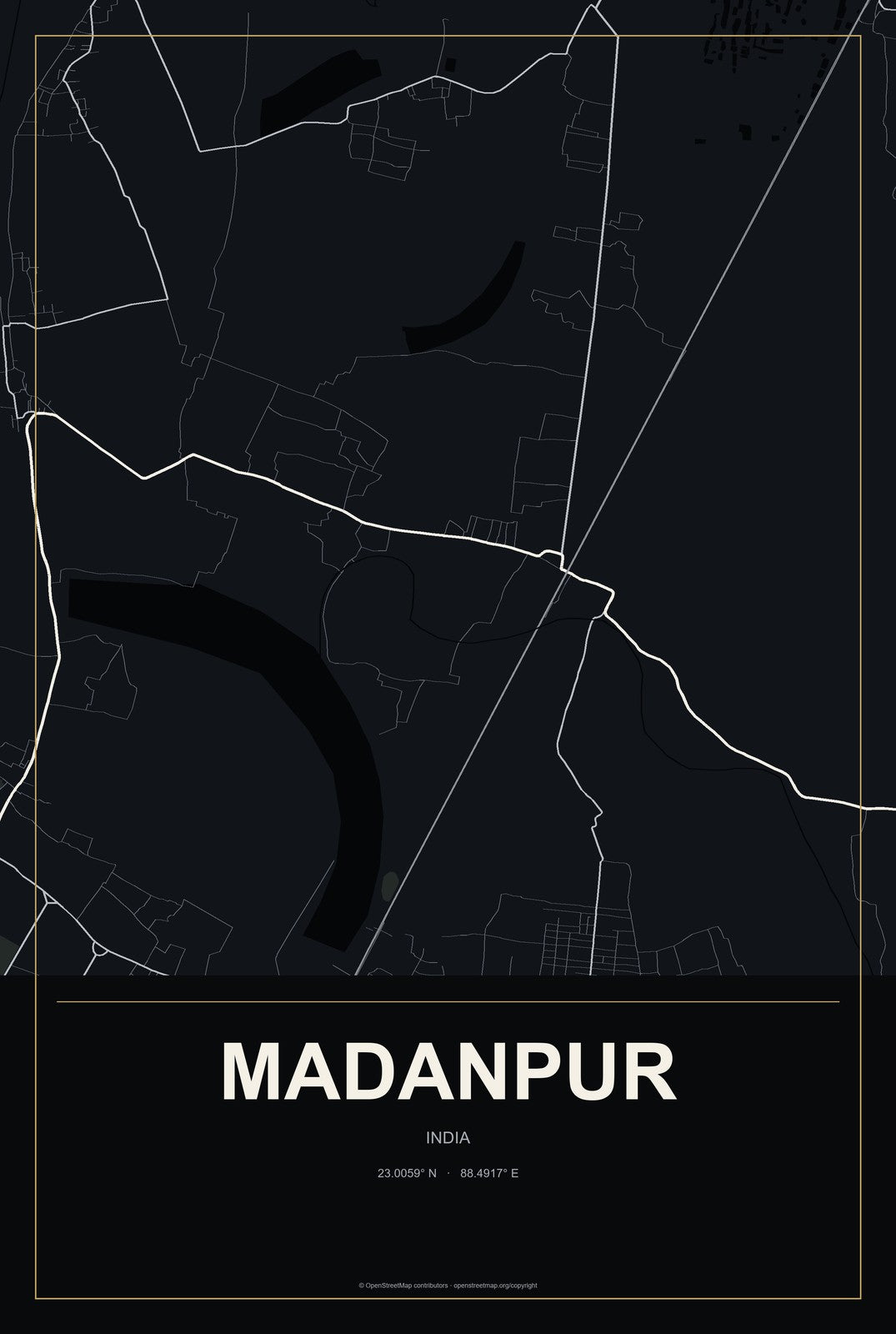 Madanpur, India City Map Aluminum Sign in Metropolitan Noir style