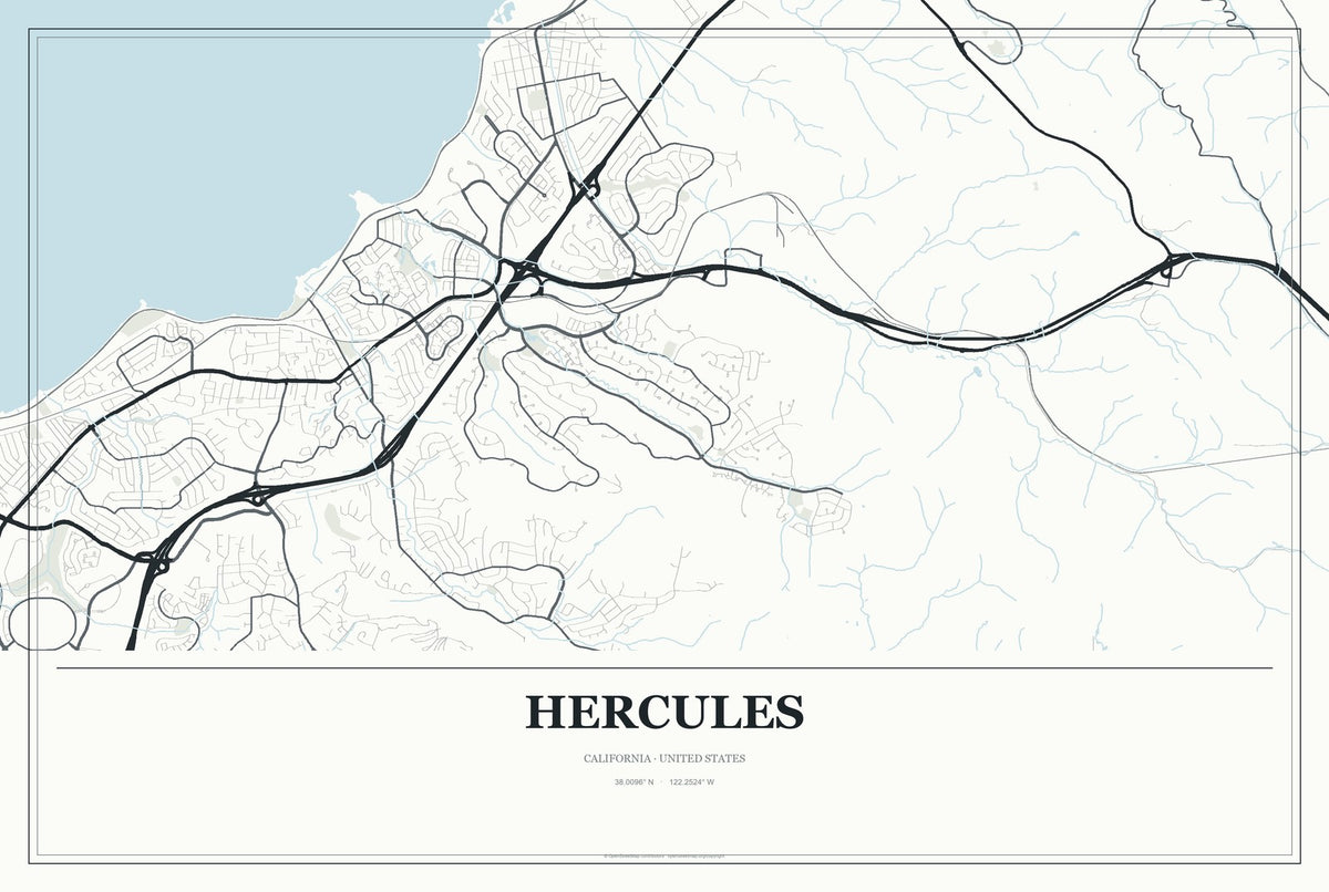 Hercules, California City Map Aluminum Sign in Gallery Air style