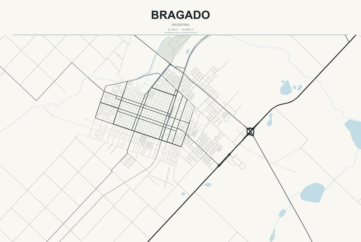 Bragado, Argentina City Map Aluminum Sign in Headline Atlas style