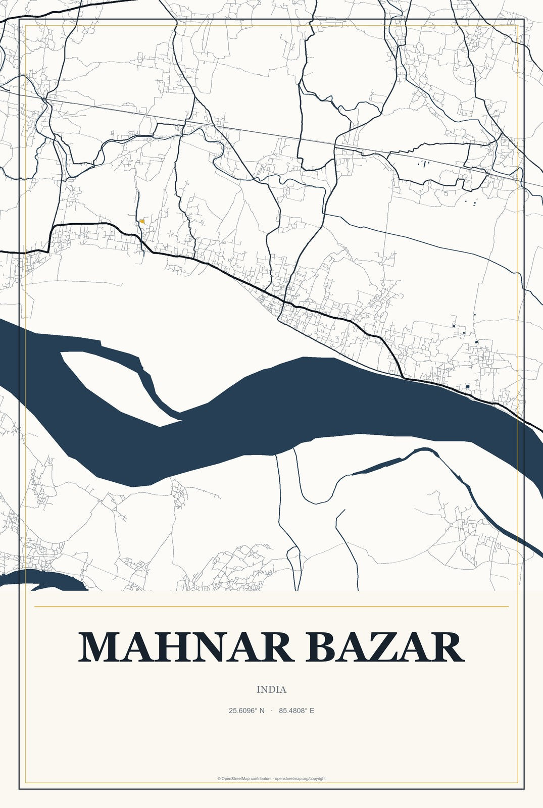 Mahnar Bazar, India City Map Aluminum Sign in Citrine Modern style