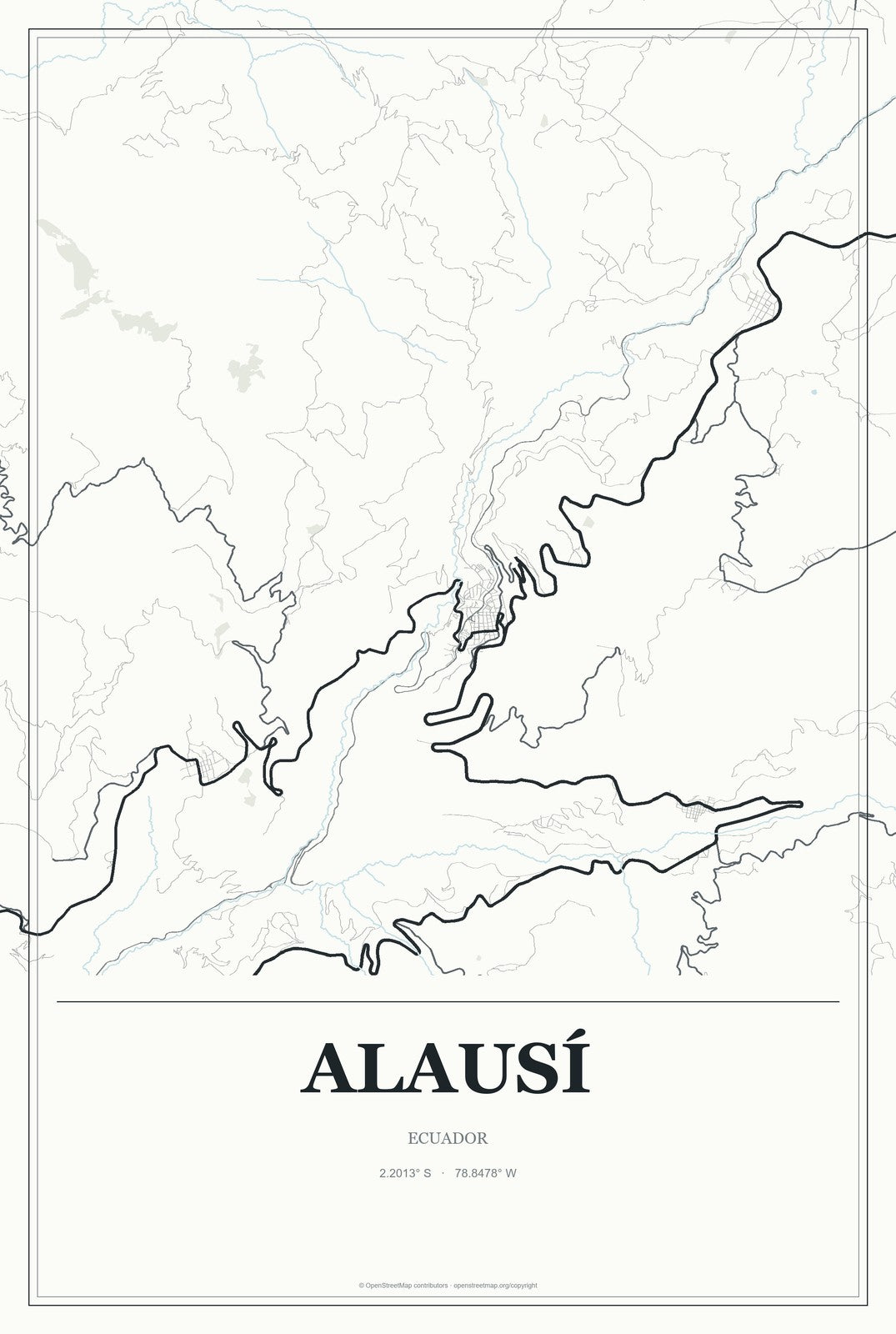 Alausí, Ecuador City Map Aluminum Sign in Gallery Air style