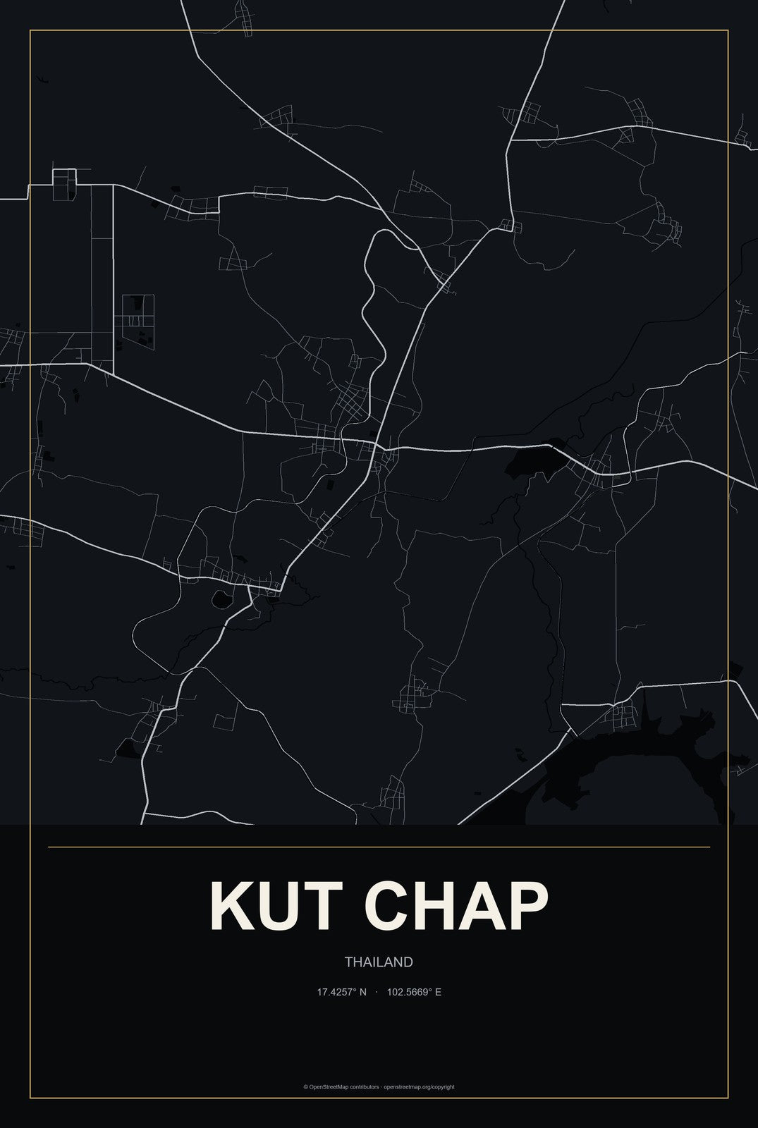 Kut Chap, Thailand City Map Aluminum Sign in Metropolitan Noir style