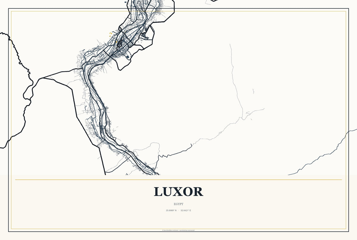 Luxor, Egypt City Map Aluminum Sign in Citrine Modern style