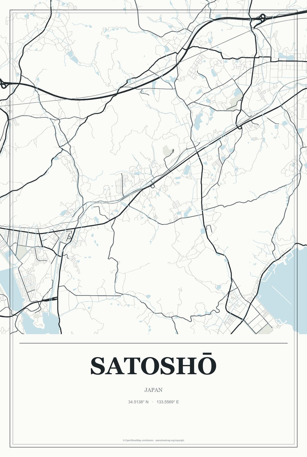 Satoshō, Japan City Map Aluminum Sign in Gallery Air style