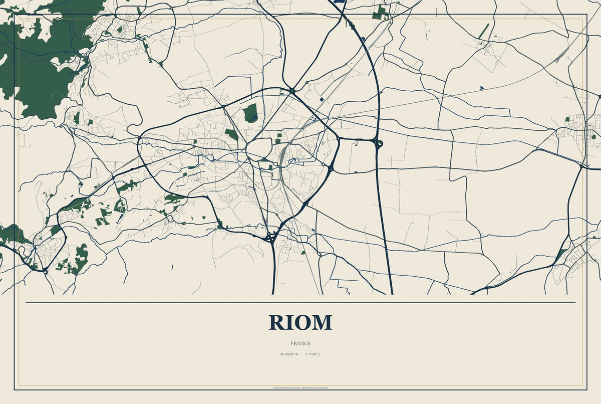 Riom, France City Map Aluminum Sign in Coastal Cutout style