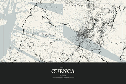 Cuenca, Ecuador City Map Aluminum Sign in Museum Plaque style