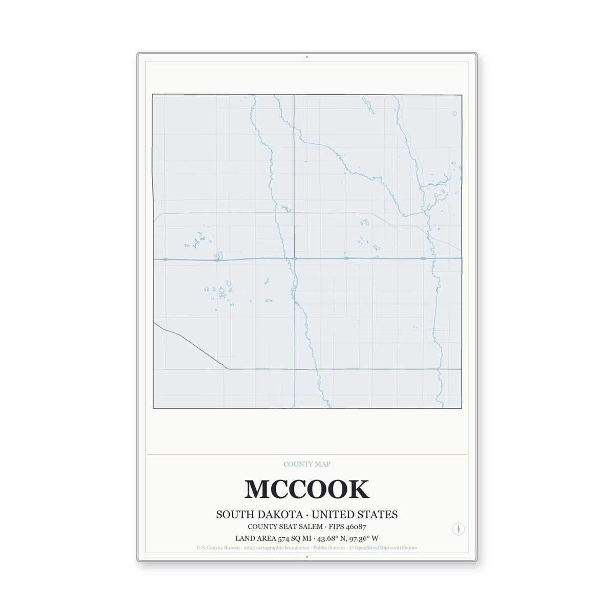McCook County, South Dakota Map Aluminum Sign in Gallery Air style